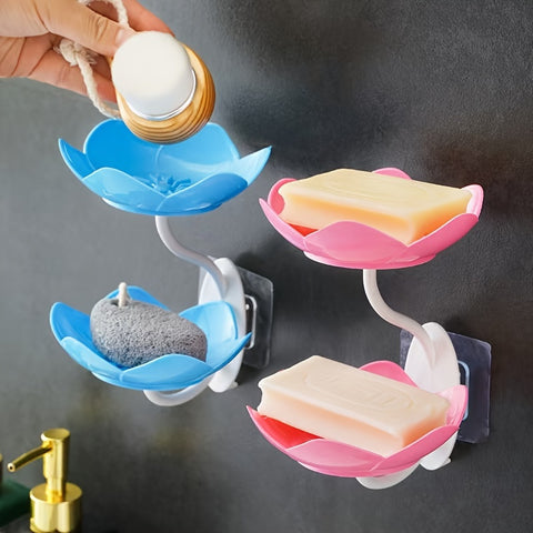 Wall- Mounted Drain Soap Box Double Layer Flower Shaped Soap Tray (Mix/Random colour)