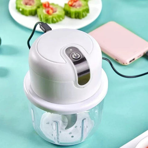 Rechargeable Mini Electric Chopper - USB Rechargeable Chopper - Food Chopper Kitchen Tools - Vegetable & Meat Mini Turbo Cutter - Electric Garlic Masher - Stainless Steel Blades (Bowl: 250 ML)