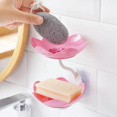 Wall- Mounted Drain Soap Box Double Layer Flower Shaped Soap Tray (Mix/Random colour)