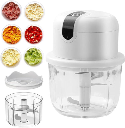 Rechargeable Mini Electric Chopper - USB Rechargeable Chopper - Food Chopper Kitchen Tools - Vegetable & Meat Mini Turbo Cutter - Electric Garlic Masher - Stainless Steel Blades (Bowl: 250 ML)